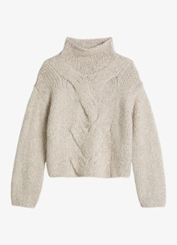 Marc O'Polo Dames Grofgebreide trui in alpaca wolblend met opstaande kraag in de kleur Light Brown Multi / Lichtbruin