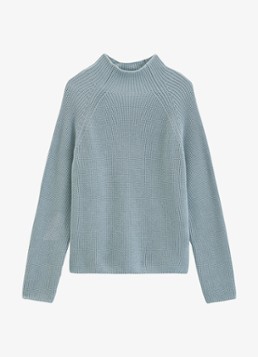 Marc O'Polo Dames Grofgebreide trui met opstaande kraag in de kleur Glacial Blue / Blauw