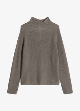 Marc O'Polo Dames Grofgebreide trui met opstaande kraag in de kleur Stone Taupe Melange / Taupe