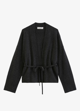 Marc O'Polo Dames Fijngebreid vest in kasjmierblend met strikceintuur in de kleur Coal Grey Melange / Grijs