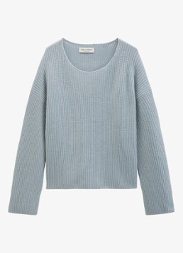 Marc O'Polo Dames Grofgebreide pullover in wolblend in de kleur Glacial Blue / Blauw