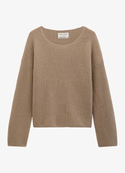Marc O'Polo Dames Grofgebreide pullover in wolblend in de kleur Earthy Taupe / Taupe
