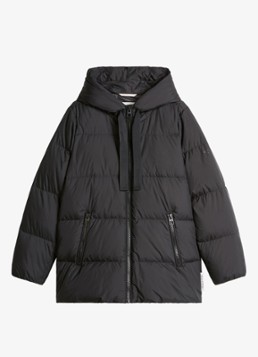 Marc O'Polo Dames Gewatteerde jas met capuchon en ritszakken in de kleur Black / Zwart