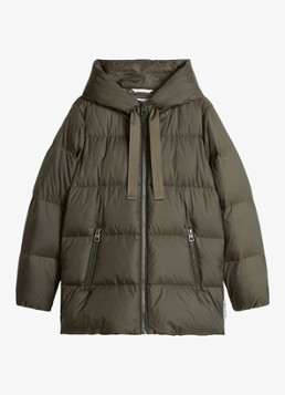 Marc O'Polo Dames Gewatteerde jas met capuchon en ritszakken in de kleur Dim Shadow / Groen