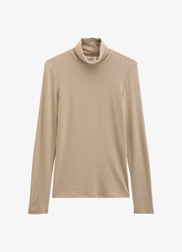 Marc O'Polo Dames Longsleeve met col in de kleur Earthy Taupe / Taupe