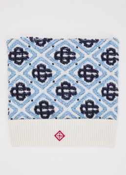 Casablanca Jongens Monogram muts in wolblend met logoprint in de kleur Lichtblauw, maat: os