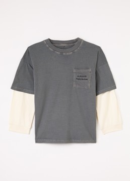 Mini Rodini Jongens Field Notes longsleeve met logoborduring in de kleur Grijs, maat: 140/146