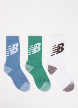 New Balance Jongens Youth Active Crew sportsokken met logo in 3-pack in de kleur Beige, maat: S=23-28