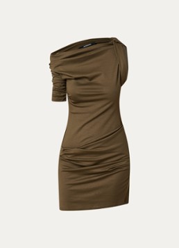 Jacquemus Dames Mini jurk in zijdeblend met asymmetrische hals in de kleur Khaki, maat: M