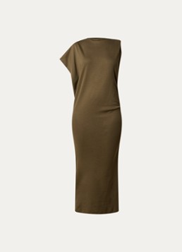 Jacquemus Dames Midi kokerjurk met asymmetrische hals in de kleur Bronsgroen, maat: S