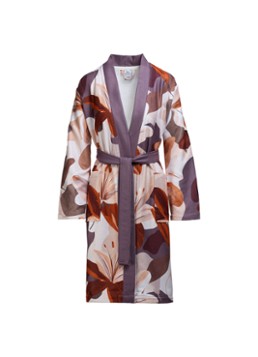 Vandyck Dames Faye badjas met bloemenprint in de kleur Aubergine, maat: XL