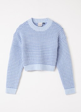 Retour Jeans Meisjes Fallon grofgebreide cropped trui met ingebreid patroon in de kleur Lichtblauw, maat: 164