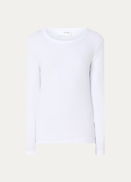 Selected Dames Dianna longsleeve met ribstructuur in de kleur Wit, maat: XL