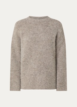 Selected Dames Gabriella grofgebreide trui in alpaca wolblend in de kleur Grijs, maat: M