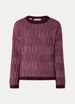 Selected Dames Alva grofgebreide trui in alpaca wolblend met gemêleerd dessin in de kleur Aubergine, maat: S