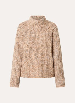 Selected Dames Chicago grofgebreide coltrui in wolblend in de kleur Camel, maat: S