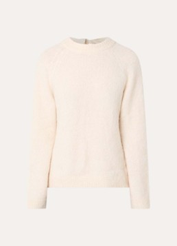 Selected Dames Gabella fijngebreide trui in alpaca wolblend met gestrikt detail in de kleur Creme, maat: S