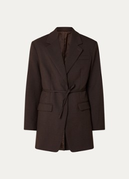 Selected Dames Sienna oversized blazer in wolblend met strikceintuur in de kleur Bruin, maat: 40