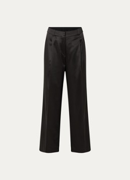 Selected Dames Miya high waist wide fit pantalon van satijn met plooidetail in de kleur Zwart, maat: 36