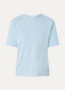 Selected Heren Ada T-shirt in linnenblend met ronde hals in de kleur Lichtblauw, maat: S