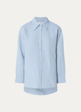 Selected Dames Cleo oversized blouse in linnenblend met streepprint in de kleur Lichtblauw, maat: 42