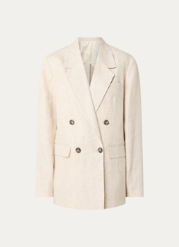 Selected Dames Elin-Ida oversized blazer van linnen met klepzakken in de kleur Beige, maat: 42