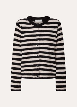 Selected Dames Lulu grofgebreid vest in alpaca wolblend met streepprint in de kleur Zwart, maat: XL