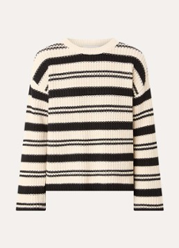 Selected Dames Birch grofgebreide trui met streepprint in de kleur Beige, maat: XS