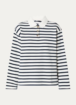 Selected Dames Wada top met streepprint en polokraag in de kleur Blauw, maat: L
