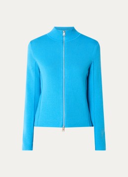 Selected Dames Grofgebreid vest van wol met opstaande kraag in de kleur Blauw, maat: XL