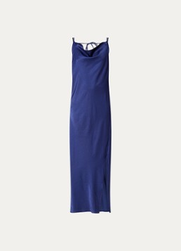 Selected Dames Fiona maxi slip jurk van satijn met split in de kleur Donkerblauw, maat: 34