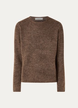 Selected Dames Lulu fijngebreide pullover in wolblend met ronde hals in de kleur Lichtbruin, maat: L