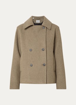 Selected Dames Zia-Alma jack in wolblend met steekzakken in de kleur Taupe, maat: 42