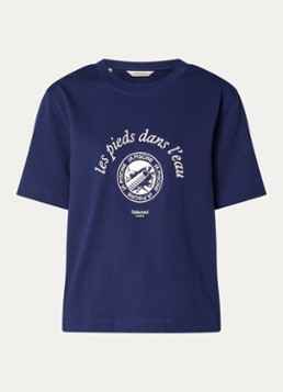 Selected Dames Elisa T-shirt met borduring in de kleur Donkerblauw, maat: XL