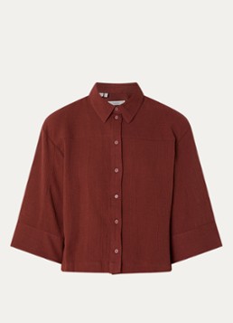 Selected Dames Finnie blouse in linnenblend in de kleur Donkerrood, maat: 40