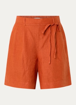 Selected Dames Linna high waist straight fit broek van linnen in de kleur Donkeroranje, maat: 34