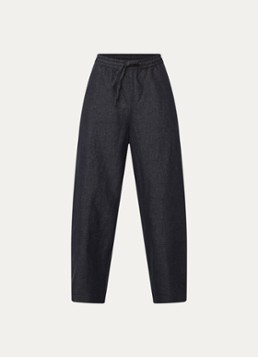 Selected Dames Mid waist loose fit broek in linnenblend met steekzakken in de kleur Donkerblauw, maat: 42