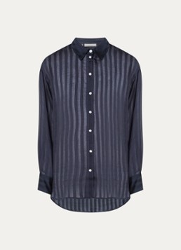 Selected Dames Toran semi-transparante blouse met streepprint in de kleur Donkerblauw, maat: 42