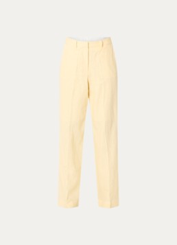 Selected Dames Marlie high waist straight fit pantalon in linnenblend met paspelzakken in de kleur Lichtgeel, maat: 34