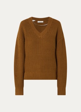 Selected Dames Selma grofgebreide trui met V-hals in de kleur Cognac, maat: M