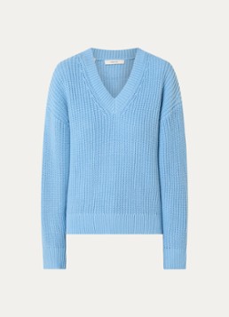 Selected Dames Selma grofgebreide trui met V-hals in de kleur Blauw, maat: L
