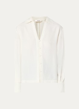Selected Dames Soler blouse met V-hals in de kleur Gebroken wit, maat: 40