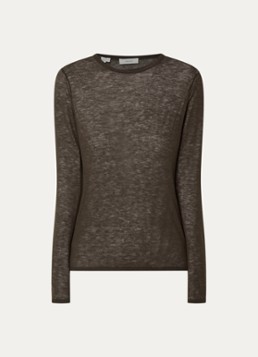 Selected Dames Vendy semi-transparante top van merino wol in de kleur Bruin, maat: XS