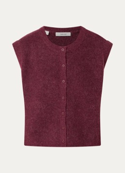 Selected Dames Lulu fijngebreid vest in wolblend met ronde hals in de kleur Aubergine, maat: M