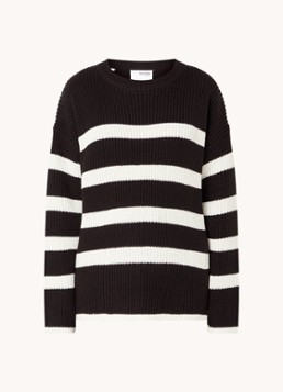 Selected Dames Bloomie grofgebreide trui met streepprint in de kleur Zwart, maat: XS