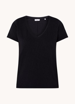 Marc O'Polo Denim Dames T-shirt met V-hals in de kleur Zwart