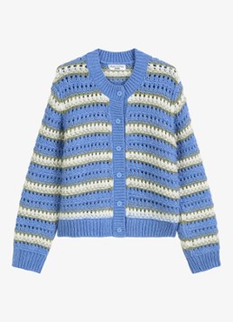 Marc O'Polo Denim Dames Grofgebreid vest in scheerwolblend in de kleur Blauw