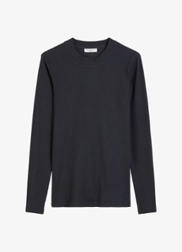 Marc O'Polo Denim Dames Longsleeve met ribstructuur in de kleur Donkerblauw