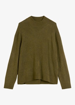 Marc O'Polo Denim Dames Fijngebreide trui met opstaande kraag in de kleur Dark Green Melange / Donkergroen