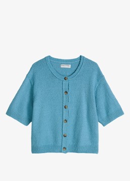 Marc O'Polo Denim Dames Grofgebreid vest met ronde hals in de kleur Blue Dawn/5429